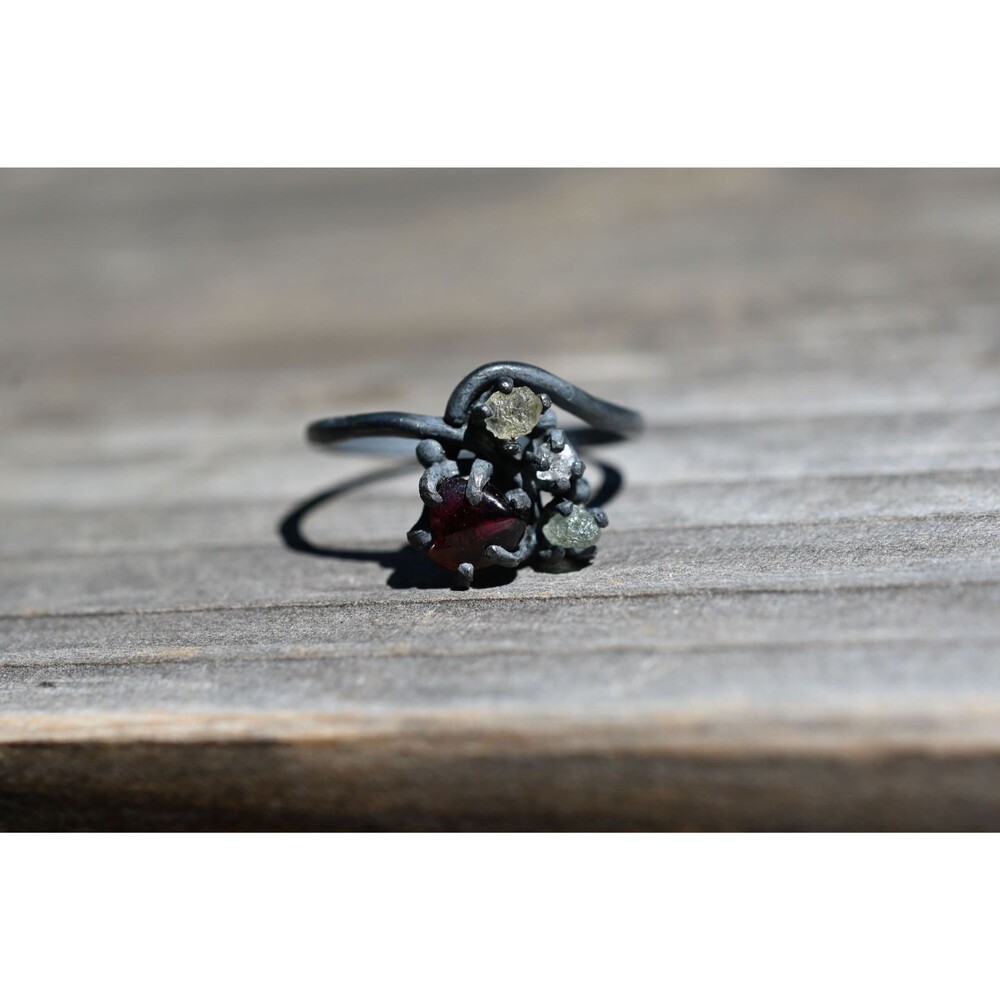 Garnet and Sapphire Ring,  Uncut engagement ring Raw Gemstone ring  Rings for wo